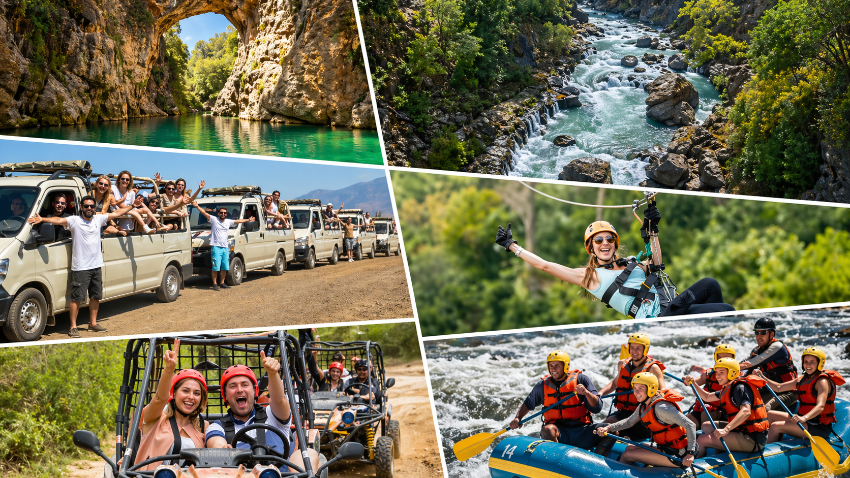 5-in-1 Rafting + Buggy + Zipline + Canyon + Bus Safari Tour