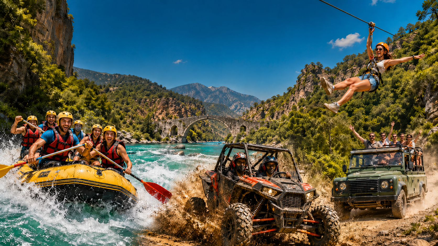 5-in-1 Rafting + Buggy + Zipline + Canyon + Jeep Safari Tour